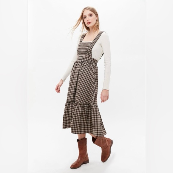 Urban Outfitters Brown Checkered Pinafore Midi Dress - Picture 9 of 9